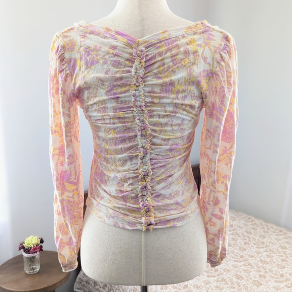 NWT Free People Say The Word Floral Runched Top Boho Western Balloon Sleeve Sm - Picture 5 of 15